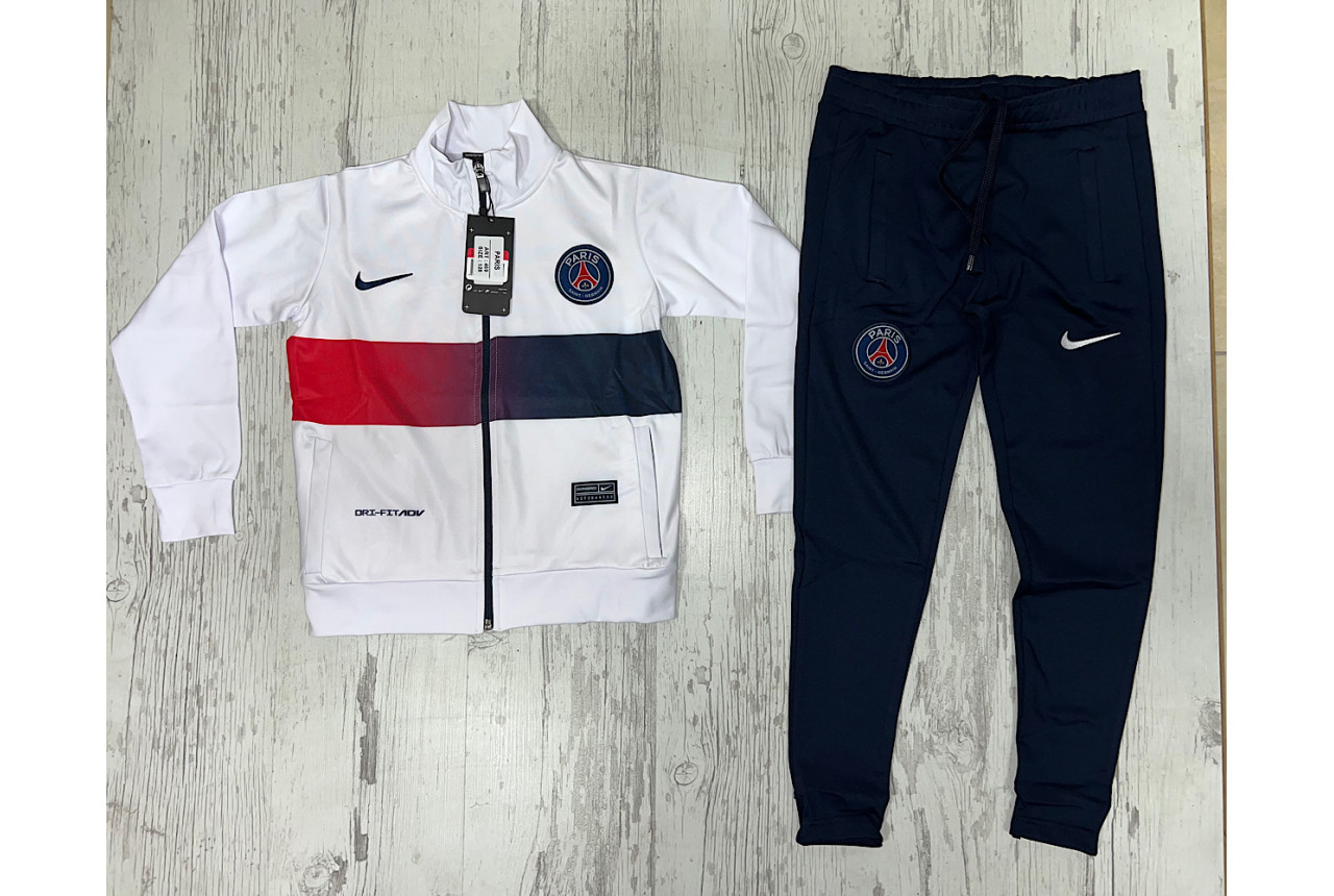 Детски футболен екип Paris Saint Germain бяло тъмно синьо и червено